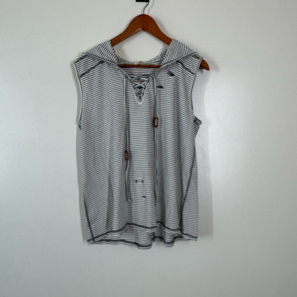 POL Blue & White Stripe Tank Top with Distressing - Oversized *NWOT*
